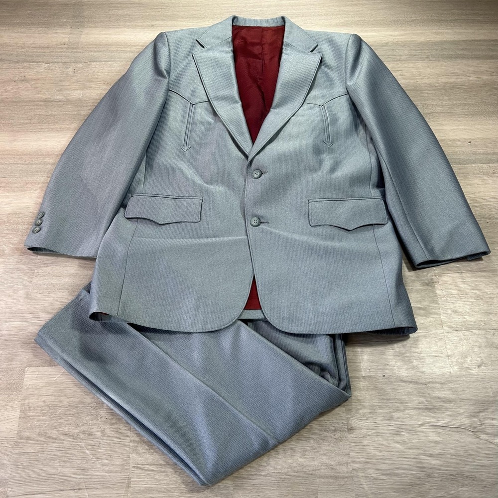 VINTAGE Pagano West Suit Mens 44L Jacket 32x32 Pants Gray Western 2 Piece USA